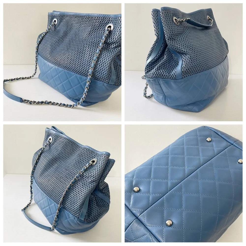 Chanel blue perforated and quilted leather Up  In The Air shoulder tote bag - Picture 3 of 13